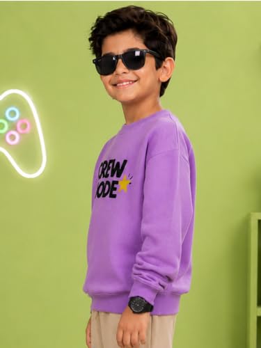 Image of KiddoPanti Boys Solid Round Neck Full Sleeve Fleece Sweatshirt | 60% Cotton 40% Polyester | Soft Warm Winter Pullover | Ribbed Cuffs & Hem | Casual Winter Sweatshirt for Kids