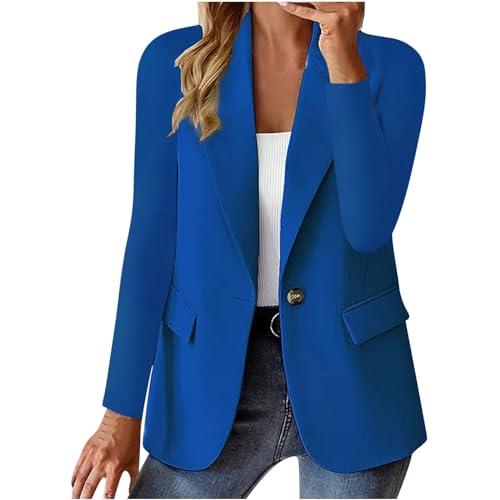 Damen-Blazer, lässig, locker, leicht, vorne offen, Sommerjacken, langärmelig, Arbeit, Büro, Blazer, Outfits, 06 Blau, XXL
