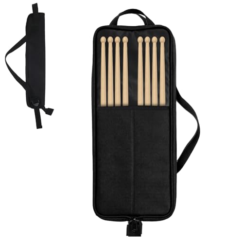 Nogeqi Drum Stick Bag, Portable Drumstick Bag for Drumsticks and Mallets Storage, Small Hanging Percussion Drum Stick Holder Case with Handle (Black)