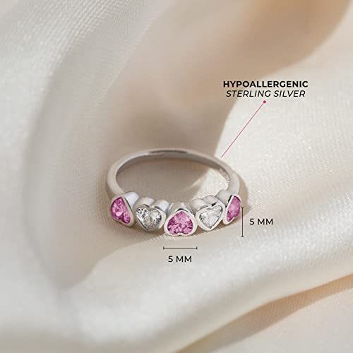 925 Sterling Silver Pink & Clear Hearts Cubic Zirconia Ring for Young Girls & Preteens - Cute Heart CZ Ring Band for Children's Daily Accessory - Fashionable Jewelries for Toddlers or Little Girls4
