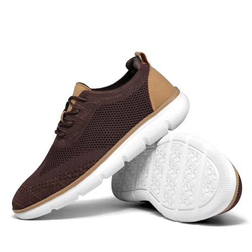 Image of KEEZMZ Mens Fashion Sneakers Casual Dress Oxfords Business Shoes Walking Tennis Mesh Work Lightweight Breathable Soft Sole Brown, 6.5