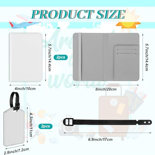 4 Pcs DIY Sublimation Passport Covers Holder and Luggage Tags Gift Set, 2 PU Leather Blank Heat Transfer Travel Wallet Passport Case with 2 Luggage Tags for Business Cards Travel Luggage2