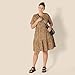 Amazon Essentials Women's Short-Sleeve Crewneck Tiered Dress, Dark Camel Leopard, Small