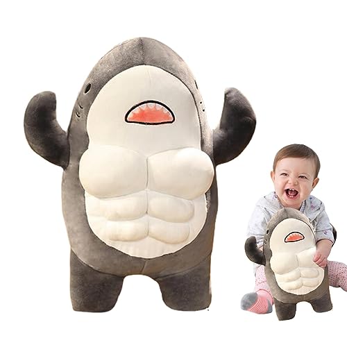 Biwingarden Shark Plush, Creative Plush Muscle Shark Pillow Stuffed Toy | 17.7in Plushies Animal Toys Soft Pillow For Kids Children, Valentine's Day Gift For Girlfriends, Wife