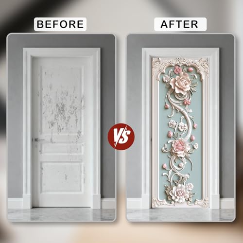 Image of Nuxovilar Floral Scroll Door Stickers Peel Stick PVC 30.3x78.7 in Cover | Door Stickers Wall Decals Peel Stick Cover Vinyl Art Poster Bedroom Living Room Home (Floral Scroll)