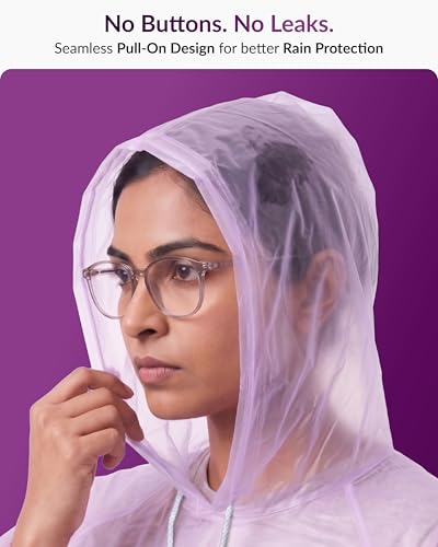 Image of Destinio Poncho for Men, Poncho for Women-Thick Waterproof PVC, Rain Coat, Reusable - Transparent Pocket Raincoat with Hood, Full Cover for Bag in Travel, Trekking, Bike Riders