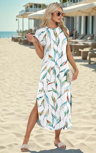 Image of HiMONE Beach Vacation Dresses for Women 2025 Sundress Cap Sleeves Casual Maxi Beach Dress with Pockets XS-2XL