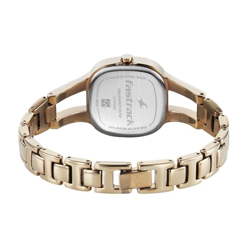 Image of Fastrack Chrome K Quartz Analog with Peach Dial Titanium Brass Solid Strap Watch for Women - 6147QM02
