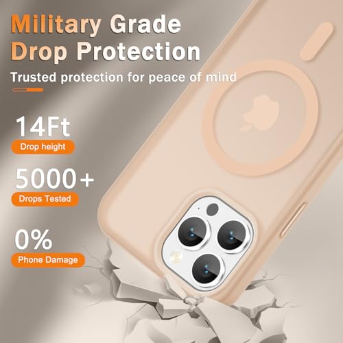 Image of YENAPOON for iPhone 13 Pro Max Case, Matte Magnetic Phone Cover [with 1 Screen Protector] [Support for MagSafe] [Shockproof Military Grade Protection] Translucent Frosted Back, Coral Pink