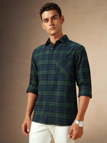Image of Dennis Lingo Men Flannel Check 100% Cotton Relaxed Fit Full Sleeves Shirts