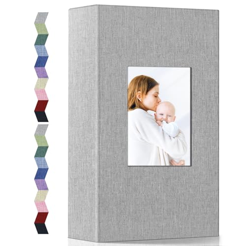 Popotop Photo Album 4x6-300 Photos Linen Cover Photo Books with 300 Horizontal Pockets,Slip-in Picture Albums for Family Wedding Anniversary Baby Vacation Pictures Gray