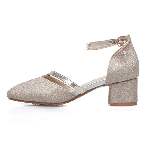Caradise Womens Pointed Toe Glitter Chunky Heels Ankle Strap Pump Wedding Bridal Shoes2