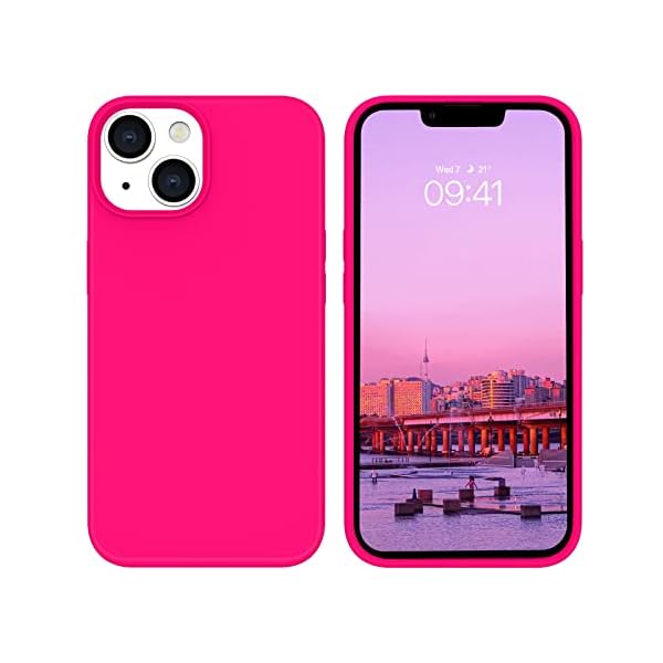 BENTOBEN Compatible with iPhone 14 Case, Soft Silicone Gel Rubber Bumper Microfiber Lining Hard Back Shockproof Protective Phone Cover for iPhone 14 6.1″, Hot Pink