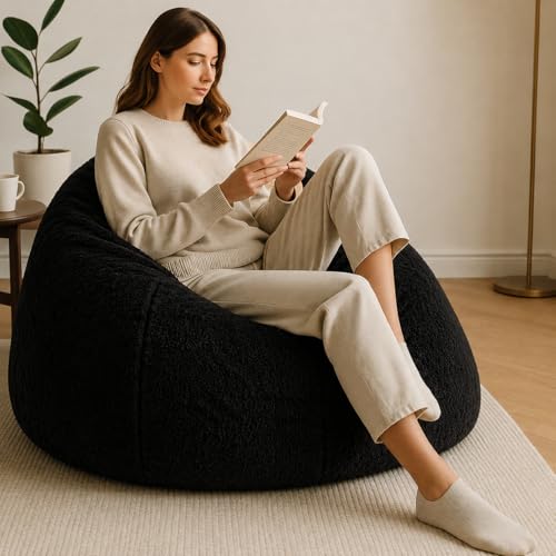 Image of Mollismoons Bean Bag XXXL Size for Adults & Kids Fur bin Bag Luxury Bean Bag Chair (Bean Bag Without Beans Cover(Assembly Required), Black)