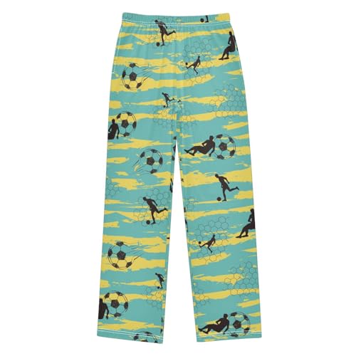 Boys' Pants Soccer Men Silhouette Blue Yellow Long Bottoms Jogger Pants Elastic Waist Trousers with Pockets S-XL