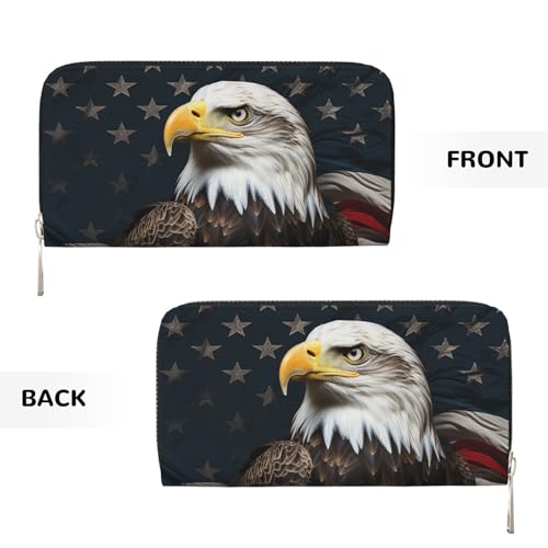 Pu Leather Wallet For Women Girl, Zip Around Credit Card Holder American Bald Eagle Long Wallet Clutch Purse Waterproof Travel Handbag2