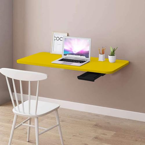 Image of Wall Mouted Foldable Table | Wall Table Study for Home & Office | Wall Laptop Desk Mount Table (Yellow, 16 x 24 Inches)