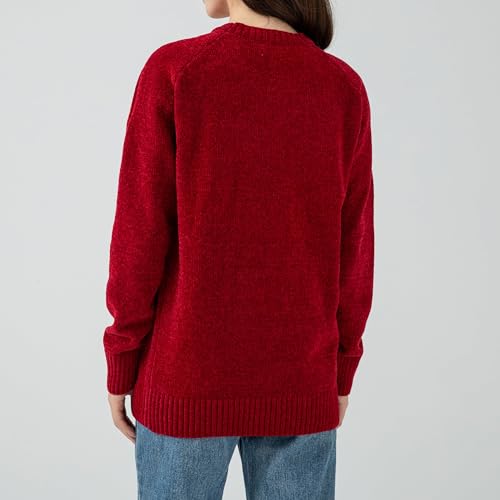 Image of Simple&Opulence Women's Chenille Sweater Crewneck Long Sleeve Pullover Ribbed Cuff Hem Round Neck Jumper Tops
