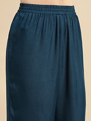 Image of rangita Navy Rayon Printed A-line Kurta with Palazzo | Kurta Set for Women