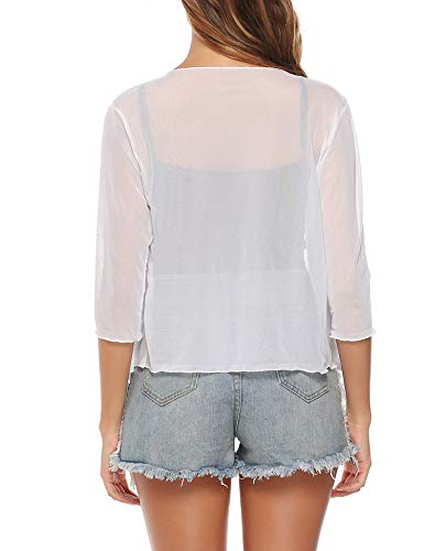 Image of Aiboria Womens 3 /4 Sleeve Shrug Sheer Mesh Bolero Tie Front Cropped Cardigan S-XXL