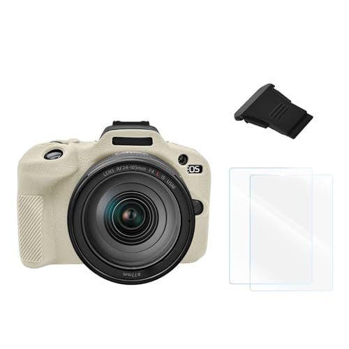 VOVMOEYA 互換品 カメラケースセット CANON EOS R100、シリコンケース+ガラス保護フィルム+ホットシューカバー シリコンカバー デジタルカメラ 保護カバー EOS R100コンパクトカメラ シリコンケース 強化ガラス 滑り止め 耐衝撃(