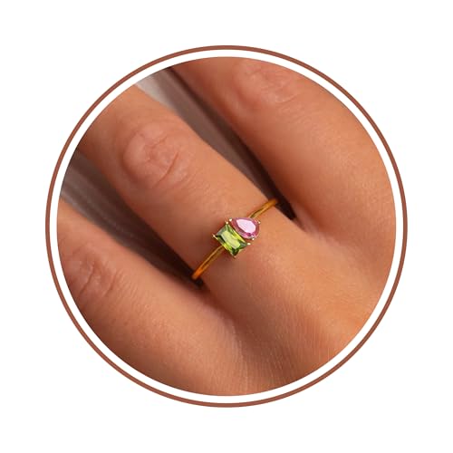Birthstone Rings for Women Non Tarnish Gold Rings Mothers Day Gifts Birthday Gifts for Teen Girls Dainty 14K Plated Adjustable CZ Stacking Promise Ring Christmas Stocking Stuffers Anniversary Jewelry for Friend Sister Girlfriend Mom