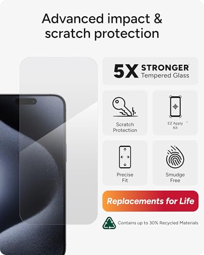 Image of ZAGG Glass Elite iPhone 15 Pro Max Screen Protector - 5X Stronger with Reinforced Edges, Scratch & Smudge-Resistant Surface, InvisibleShield, Easy to Install