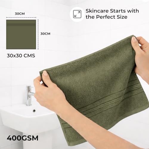 Image of Cotton Face Towel Pack of 4, 100% Cotton Towels, Soft Absorbent Small Gym Towel for Face, 400 GSM Quick Dry Bathroom & Travel Towels Men & Women, 30 x 30 cm, Green