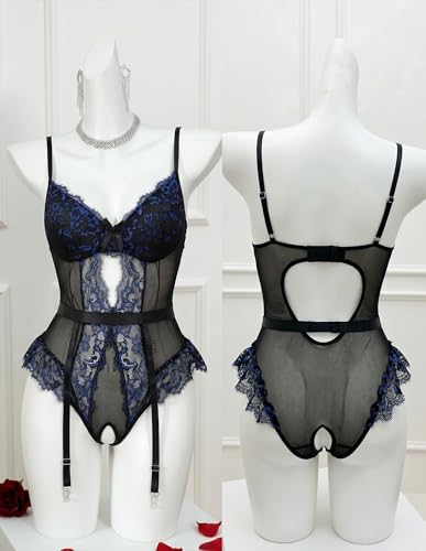 Image of Avidlove Lingerie for Women Mesh Lace Bodysuit Sexy Wireless Garter Lingerie Set Teddy Lingerie(No Stockings)