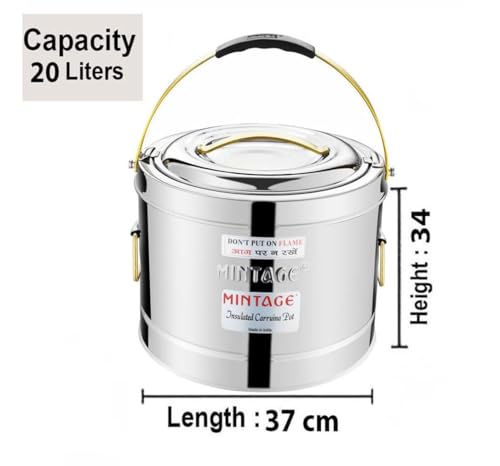 Image of Mintage Sambar Pot Stainless Steel | Sambar Pot with Lid | Casserole for Cooking | Casserole with Side Handles | Canteen & Hotel Container | Biryani Box Puff Insulated Hot & Cold (20 Liters)