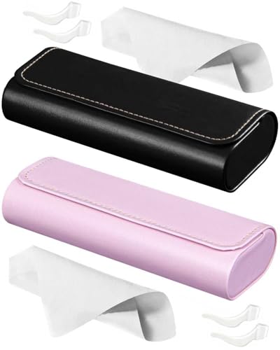 Image of RayLove Glasses Case Hard Shell (2Pack), Travel Sunglasses Case, Leather Hard Eyeglass Case for Women, with Ear hooks