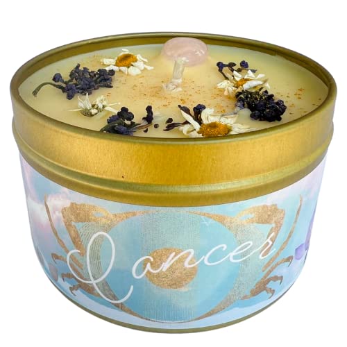 MAMA WUNDERBAR Cancer Zodiac Candle, Gifts for Women, Cancer Coconut Candle, Birthdate Candles, Zodiac Sign Gifts, Astrology Cancer Gifts, Crystal Candle, Horoscope Gifts (Cancer)
