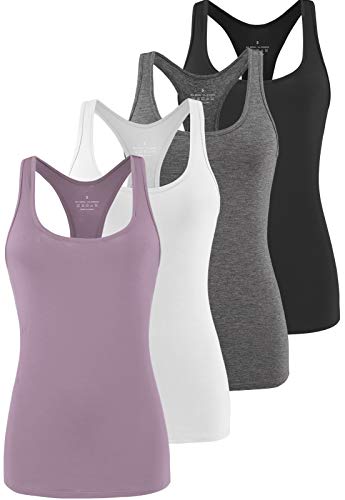 Athomely Workout Tank Tops for Women Athletic Yoga Tops Racerback Running Tanks Gym Exercise Shirts Sleeveless Activewear 4 Pack Black/Grey/White/Purple M