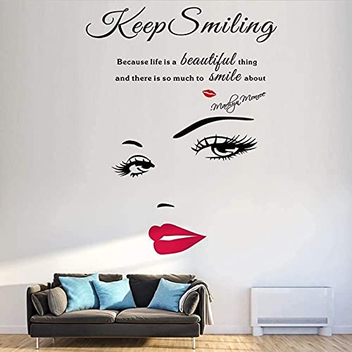 Qarunt Beaux Yeux et lèvres Rouges décalques Mural, décalcomanies pour Femmes décor Amovibles Art Mural pour Salon Chambre à Coucher Beauté Salon de beauté Fenêtre Murale (23"x27.6) Cover
