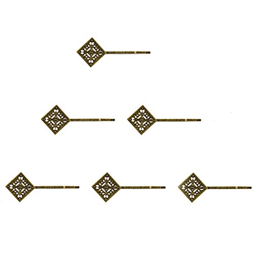 6pcs Vintage Bronze Filigree Hair Clip Bobby Pin Headwear Square Flower