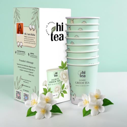 Image of HI TEA Jasmine Green Tea | Just Add Hot Water | Instant Green Tea Cups | 8 Cups /Box