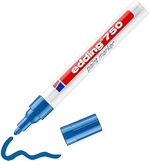 edding 750 Paint Marker - Blue - 1 Pen - Round Tip 2-4 mm - Paint Marker for Marking and Labelling Metal, Glass, Rocks or Plastic - Heat-Resistant, Permanent, Smudge-Proof and Waterproof