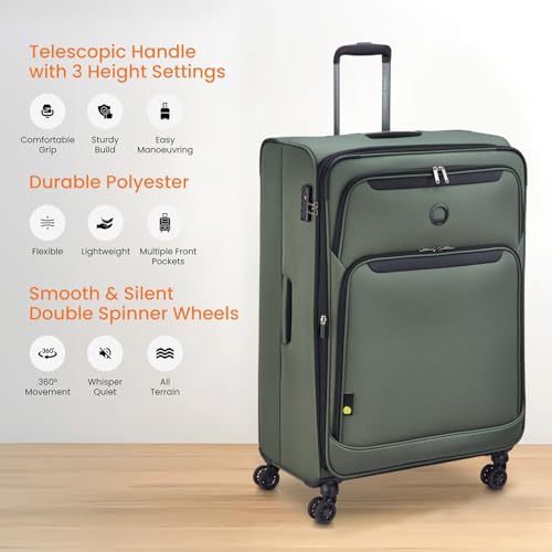 Image of DELSEY Paris Jennifer 82 cms Large Check-in Polyester Soft Sided 8 Wheels and Expandable Spinner Suitcase /Trolley Bag for Travel with TSA Lock- Green