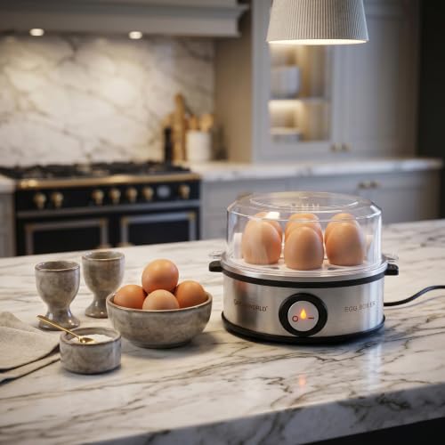 Image of Egg Boiler | Premium Stainless Steel Body | 7 Egg Capacity | 360W Fast Boiling | Steaming Bowl Included | Food Grade Transparent Lid | Electric Egg Cooker with Tray | 1 Year Warranty