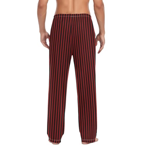 Lounge Pajama Pants for Men Red Black Stripes Men's Sleep Bottoms Pants with Drawstring, S2
