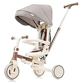 【ブラウン】BTM 子供用三輪車 折りたたみ 手押し かじとり 7in1 7WAY 自転車 二輪車 座面回転 補助輪キックバイク オリジナル 押し棒付き 安全バー付き キックボード 自転車 おもちゃ 乗用玩具 幼児用 お祝い ギフト クリスマス 女の子 男の子 1歳 2歳 3歳