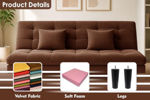 Image of Los Angeles Modern Convertible Futon Sofa Bed, Tufted Upholstered Folding Couch with Adjustable Backrest, Space Saving Sleeper Sofa for Living Room, Apartment, Office, Dorm & Guest Room - Brown