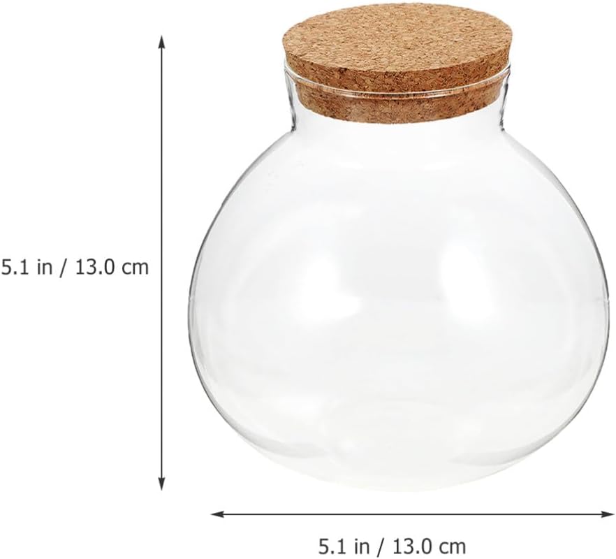 BESPORTBLE Ecological Bottle Set - 2Pcs Round Transparent Glass Terrarium Jars with Cork Lid for Miniature Landscape Decor