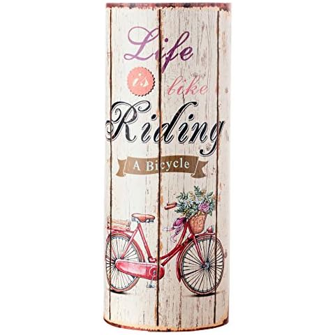Rebecca Mobili Umbrella Rack Umbrella Holder Canvas Beige Round Life is Riding Retro Entrance Hallway - 49 x 20 x 20 cm (H x W x D) - Art. RE4760 Cover
