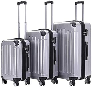 Set di 3 valigie per trolley, ultra leggere, 4 rotelle, estensibili, 75, 63, 55 cm, colore: argento