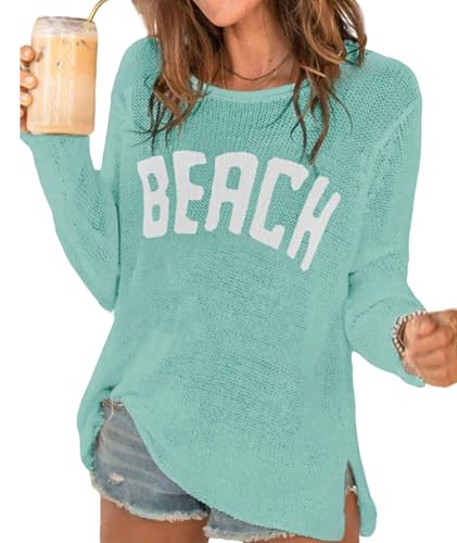 Image of Urchics Womens Casual Sweater Women's Casual Loose Letter Print Long Sleeve Knitted Pullover
