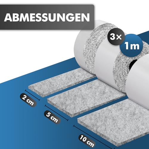 shinfly Filzgleiter Selbstklebend 4mm Dicker, Filz Selbstklebend Möbelgleiter, Filzgleiter für Stühle Möbel, Schneiden Sie Jede Form, 100cm*10cm+100cm*5cm+100cm*2cm, Stark Klebendes Anti-Rutsch, Grau