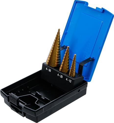 BGS 1624 | Stufenbohrer-Satz | 3-tlg. | titannitriert | Ø 4 - 30 mm | HSS-Stahl | Schälbohrer | Konusbohrer | Kegelbohrer | Fräser