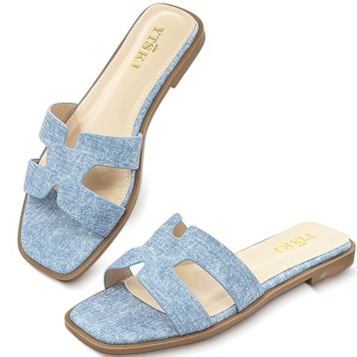 Image of Sandals for Women Dressy Comfortable Flat Open Toe Casual Cute Trendy Shoes Soft Leather Slip On Ladies Slides for Summer 2026