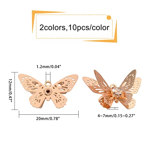20Pcs Filigree Butterfly Charms with Crystal Rhinestone Butterfly Beads - DIY Jewelry Findings for Teens